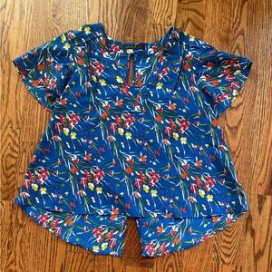 Zara Blue Floral Short-Sleeve Blouse